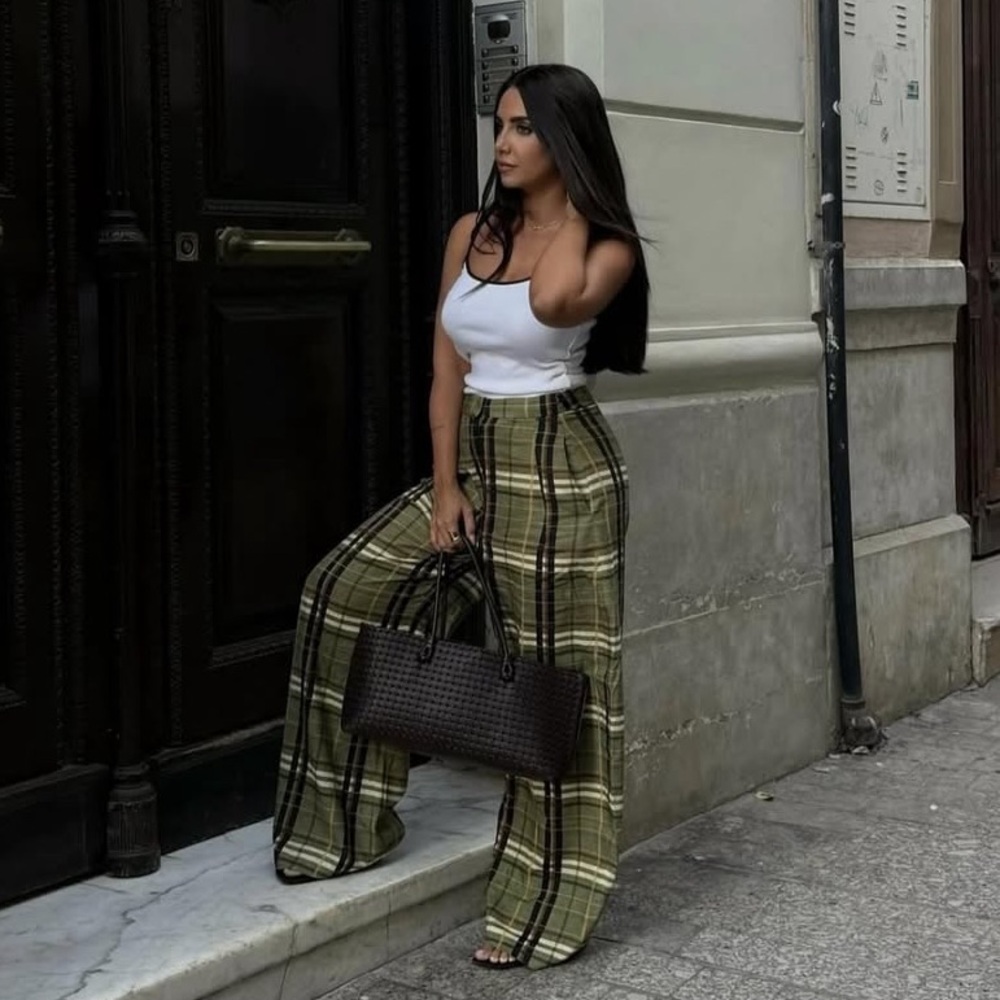 NWT Zara ZW Collection Linen Checkered Pants